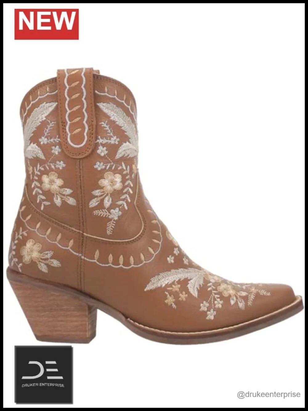 Women's Embroidered Snip Toe Cowboy Booties Leather Pull-On Block Heel